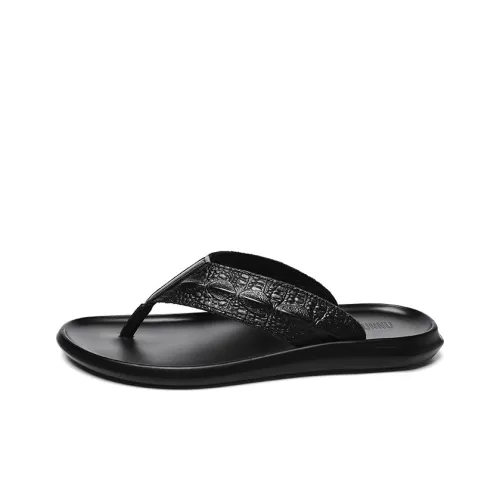 Dunnu Leather Patchwork Flip Flops Men's Black