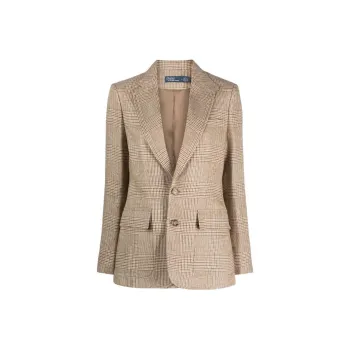 Polo Ralph Lauren Single-breated Plaid-pattern Linen Blazer