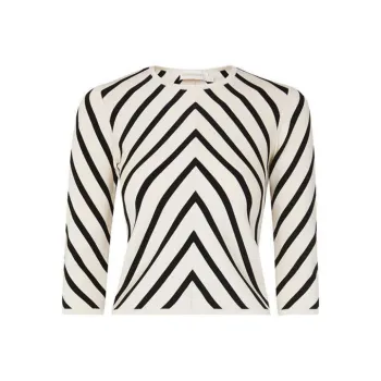 Zimmermann Crew Neck Herringbone 3/4 Sleeved Regular T Shirt Women's Black White
