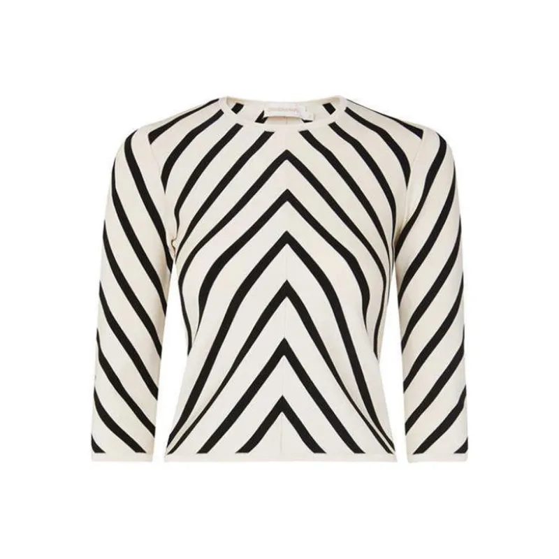 Zimmermann Crew Neck Herringbone 3/4 Sleeved Regular T Shirt Women's Black White-0