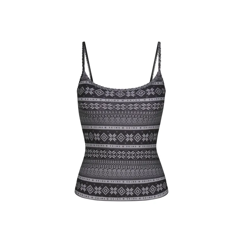SKIMS Fake Day Collection FW24 LOGO PLUSH POINTELLE CAMI Camisole Women's ONYX MIRROR FAIR ISLE/Agate Mirror Fair Isle-0