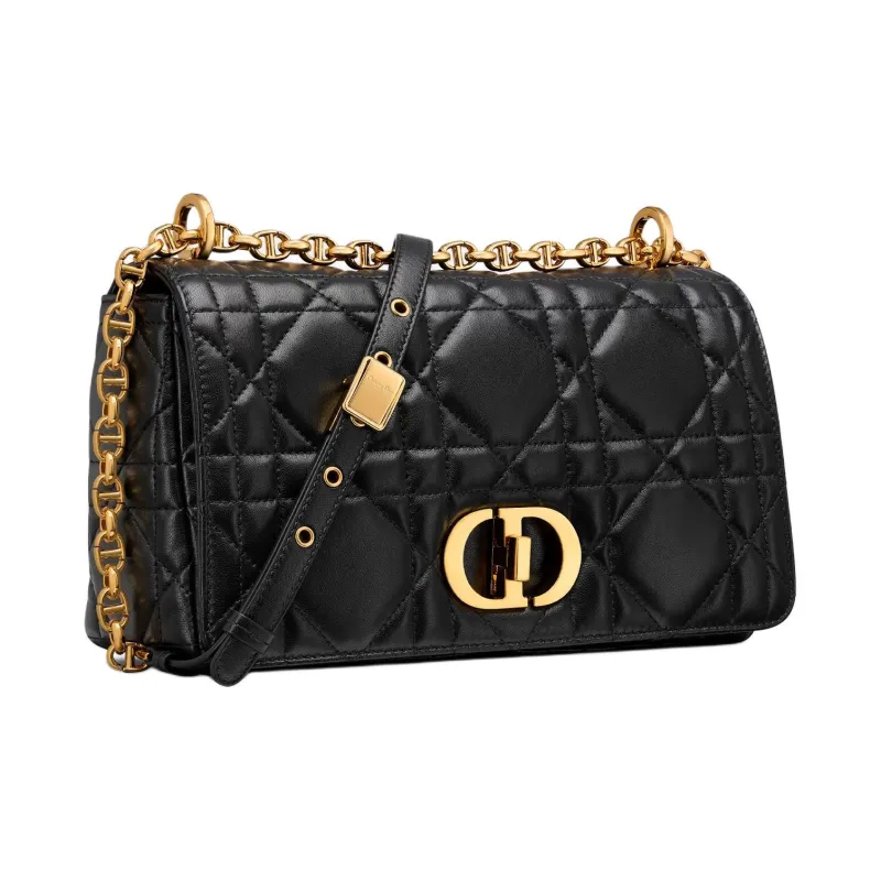 DIOR Caro Sheepskin Shoulder Bag Medium Size Women's Black-2