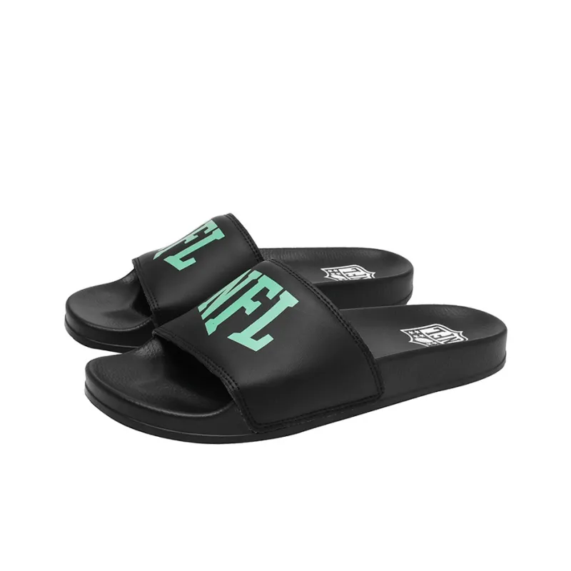 NFL Cushioning Slip Resistant Abrasion Resistant Odor Resistant Quiet Slide Slippers Men's Black-2