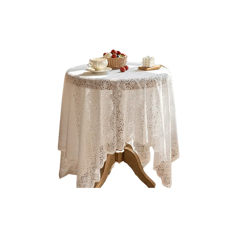 Yalu Alice Oli Lace Gauze Tablecloth With Cut Out Lace Design-13