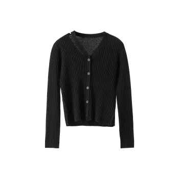 Fstudio V Neck Commute Minimalist Style Knitwear Women's Black