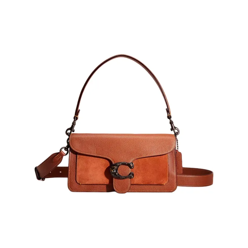 COACH Tabby Pebbled Leather With Suede Handbag, Shoulder Bag Medium Size Women's Brown-0