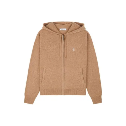 SPORTY & RICH Src Cashmere Zip Hoodie 'Camel/White'