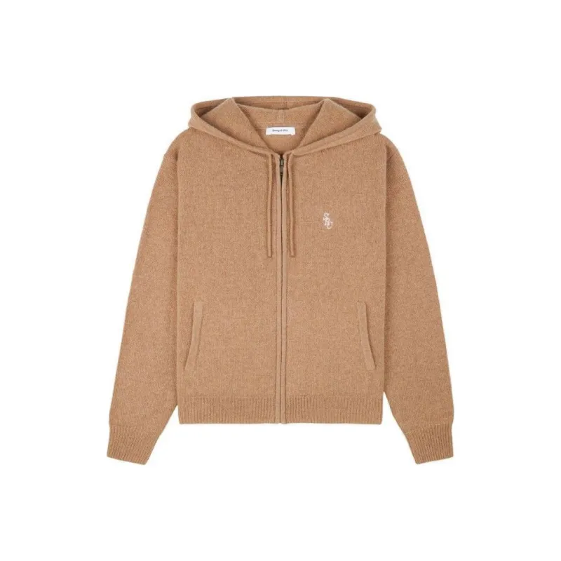 SPORTY & RICH Src Cashmere Zip Hoodie 'Camel/White'-0
