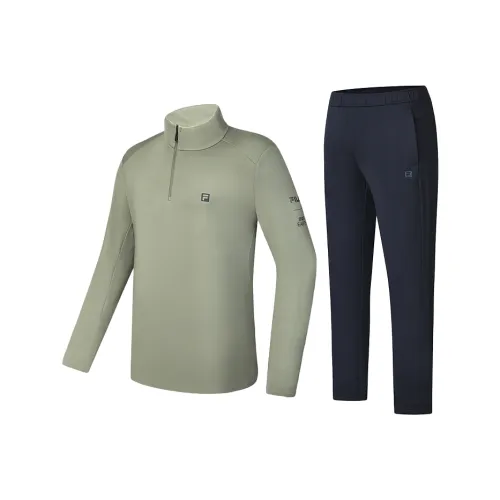 FILA Casual Sportswear Men Set Yuncong Green T Shirt+Royal Blue Pants