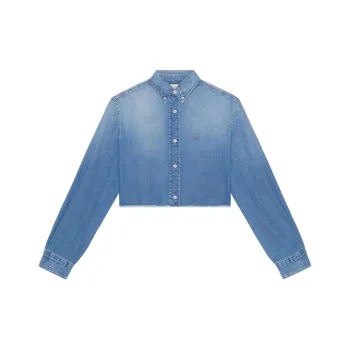 Givenchy 4G Embroidered Denim Cropped Shirt