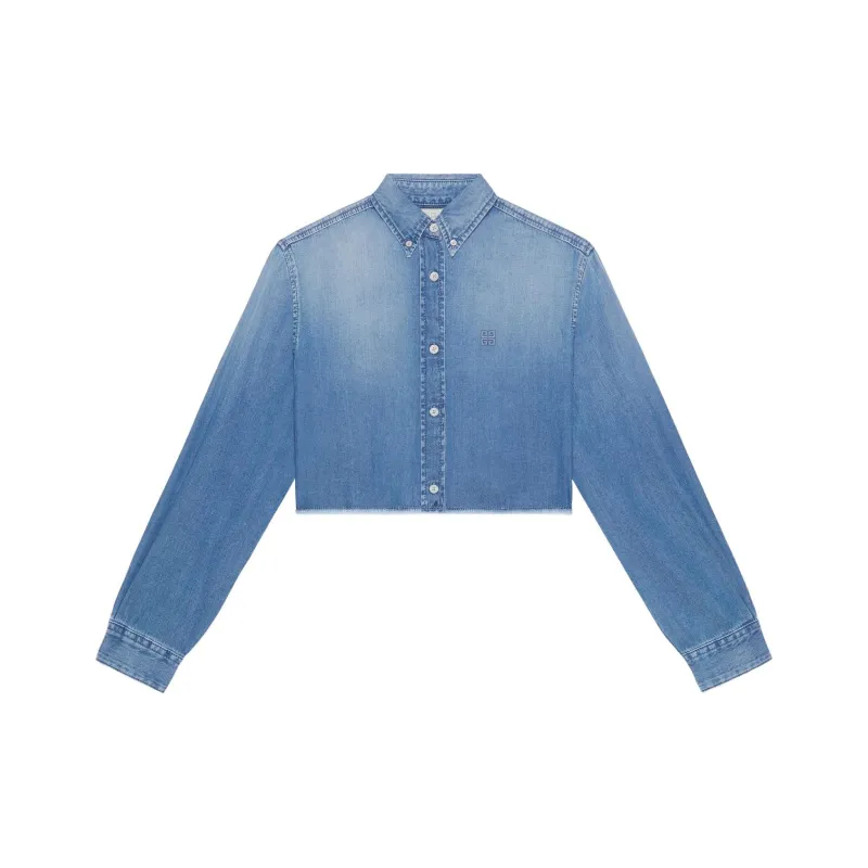 Givenchy 4G Embroidered Denim Cropped Shirt-0