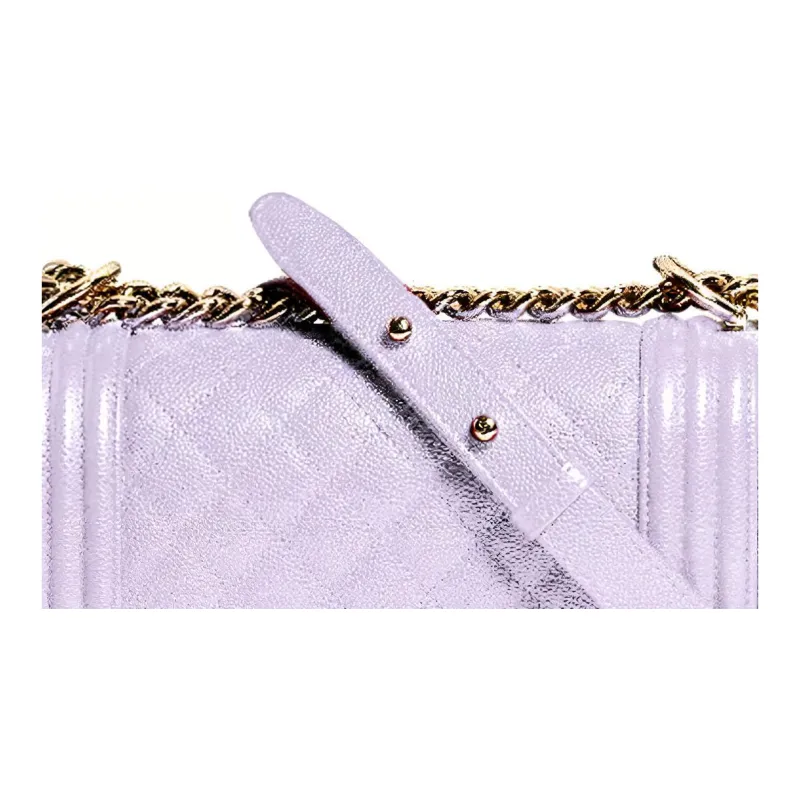 CHANEL Caviar Cow Leather Shoulder Bag, Crossbody Bag Women's Purple-4