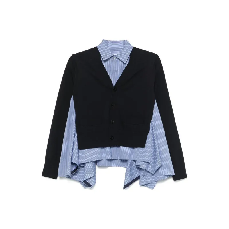 Sacai Long Sleeved Knitted Panelled Shirt-0