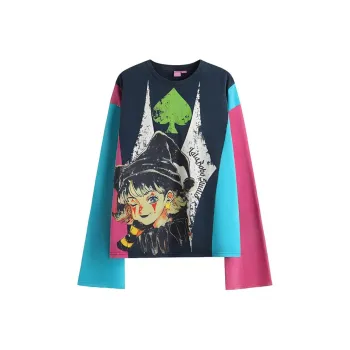 LALABOBO Drop Shoulder Sleeve T Shirt Women's Pink Blue Multicolor