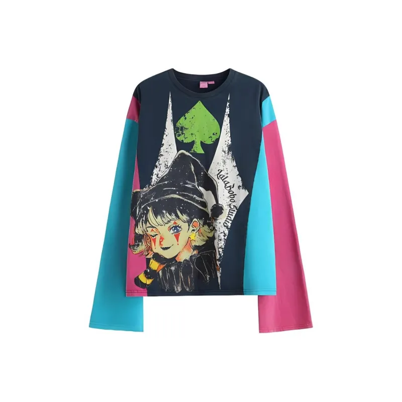 LALABOBO Drop Shoulder Sleeve T Shirt Women's Pink Blue Multicolor-0