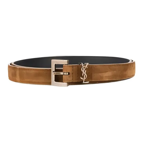 SAINT LAURENT Suede, Calfskin Leather Belts Men's Brown 2CM