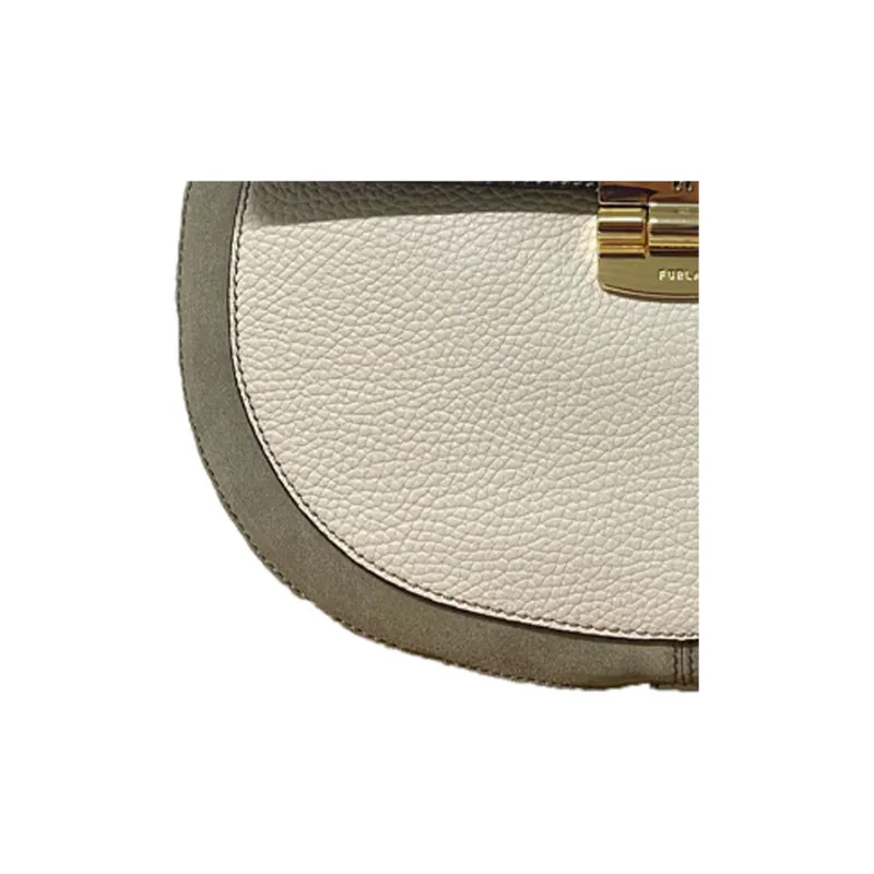 Furla Club 2 Leather Saddle Bag, Crossbody Bag, Shoulder Bag Small Size Women's Black & Beige-3