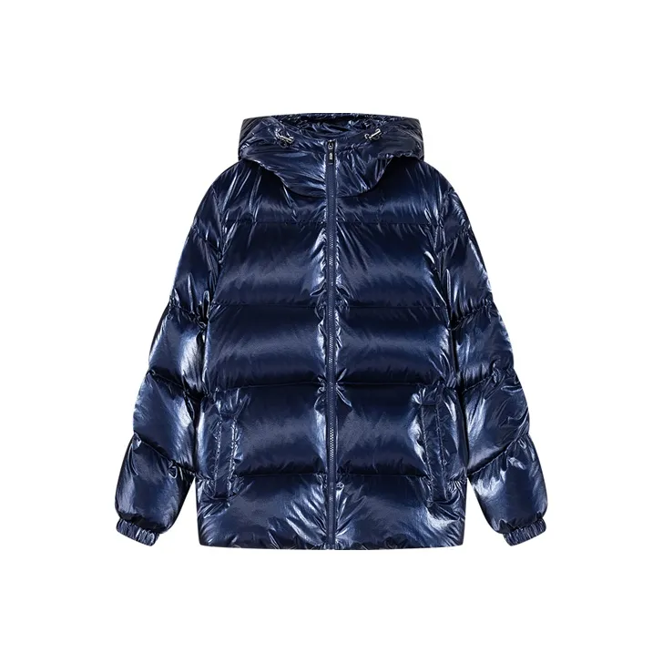 DKNY FW22 Solid Color Hooded Thickened Down Jacket Women's Metal Blue-0