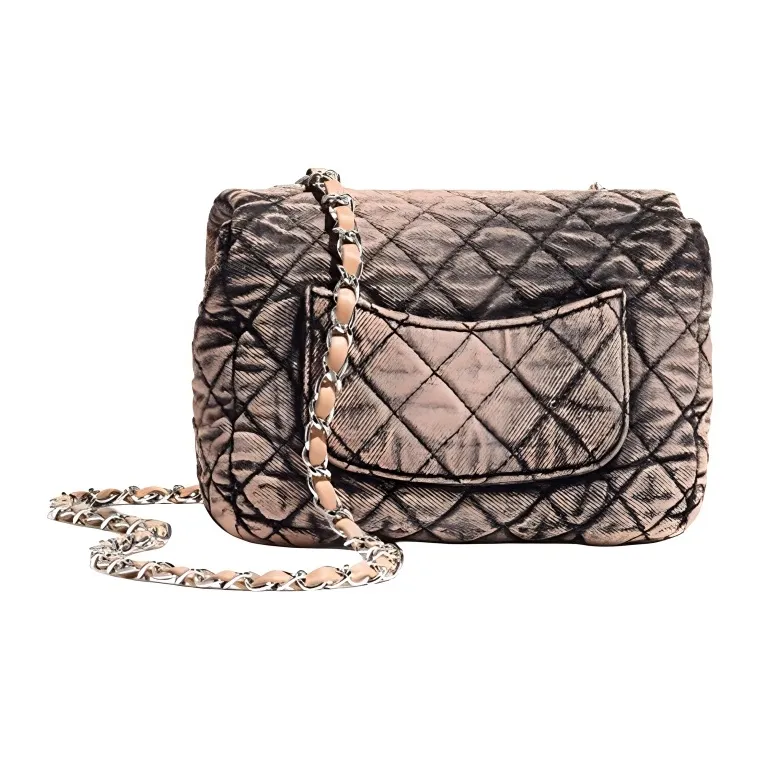 CHANEL Denim, Metal One Shoulder Handbag, Crossbody Bag Women's Pink Black-1
