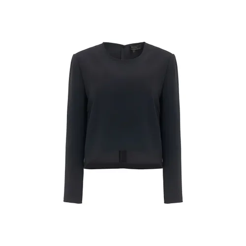 BESIONIA Solid Color Crew Neck Long Sleeved T Shirt Women's Black