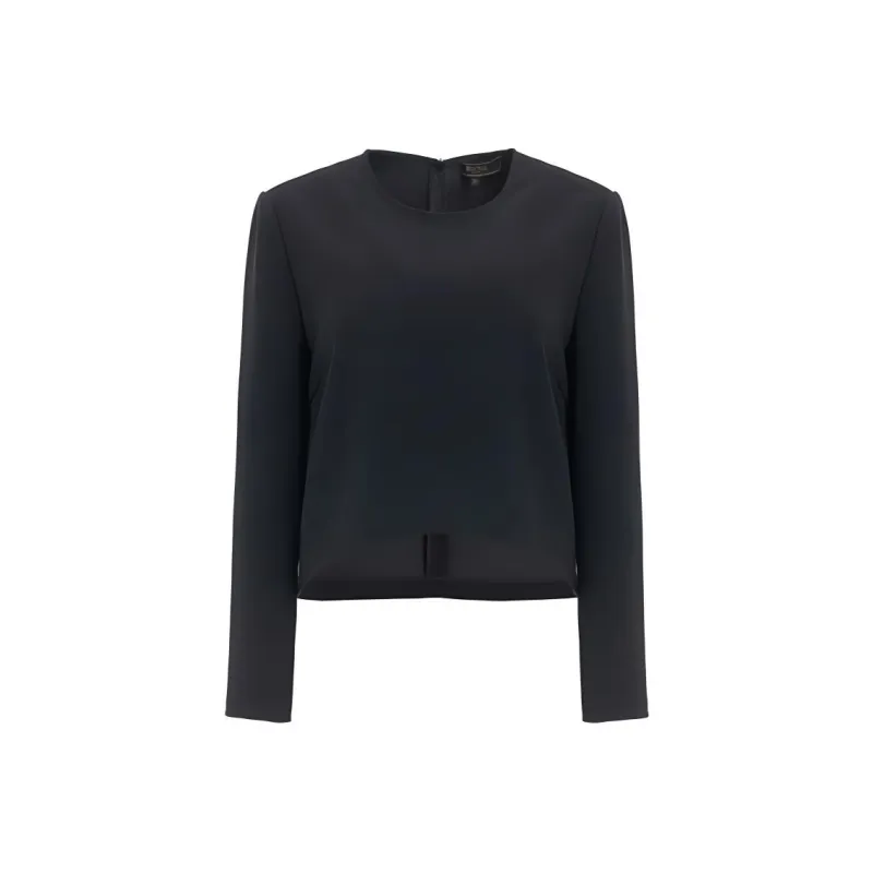 BESIONIA Solid Color Crew Neck Long Sleeved T Shirt Women's Black-0