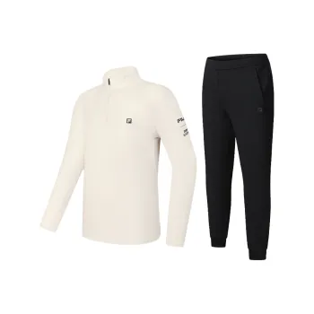 FILA Casual Sportswear Men Clothing Set Gray T Shirt+Pitch Black Pants