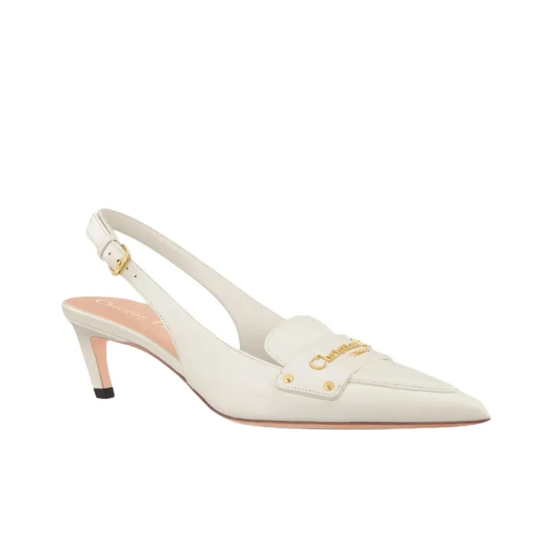 DIOR Boy Slim Heel High Heels 5cm Women's White-2