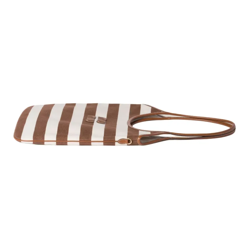 MIU MIU Ivy Cotton Tote Bag, Shopping Bag, Shoulder Bag Women's Cocoa Brown & Natural-2