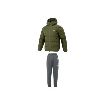 Nike Casual Sportswear Men Set Army Green Top+Gray Bottom