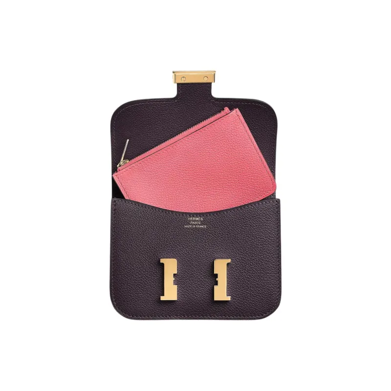 HERMES Constance Slim Evercolor Calfskin Wallet Women's Dark Reddish Purple & Azalea Pink-2