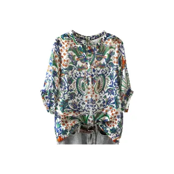 Cypress House Shirt Women's Blue Green Floral