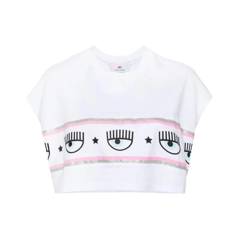 CHIARA FERRAGNI Eyelike glittered Cropped T shirt-0