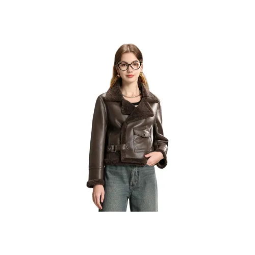 FENHONGMALI Jackets Coats Women's Cocoa Brown/Coffee