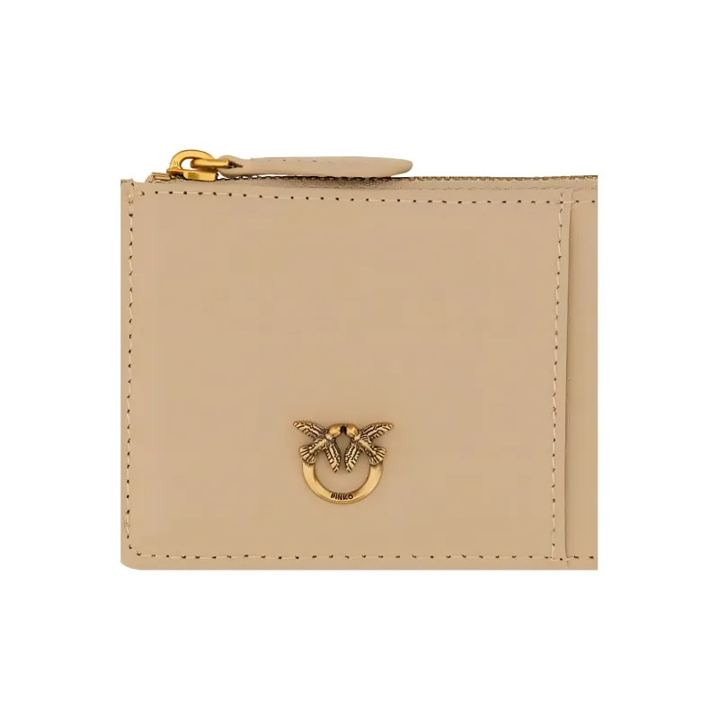 PINKO Leather Card Holder Women's Beige-3