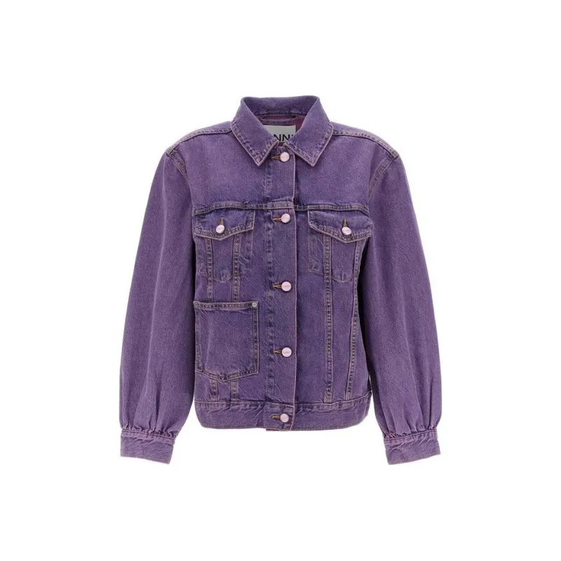 GANNI Bleached Button Up Denim Jacket-0