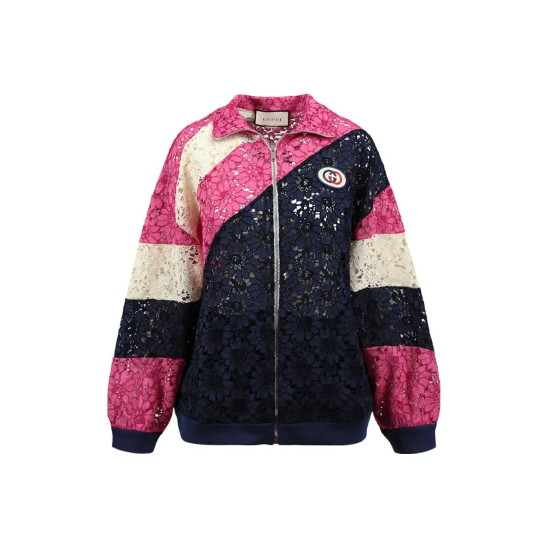 GUCCI Floral Guipure Lace Track Jacket Ink Multi-0