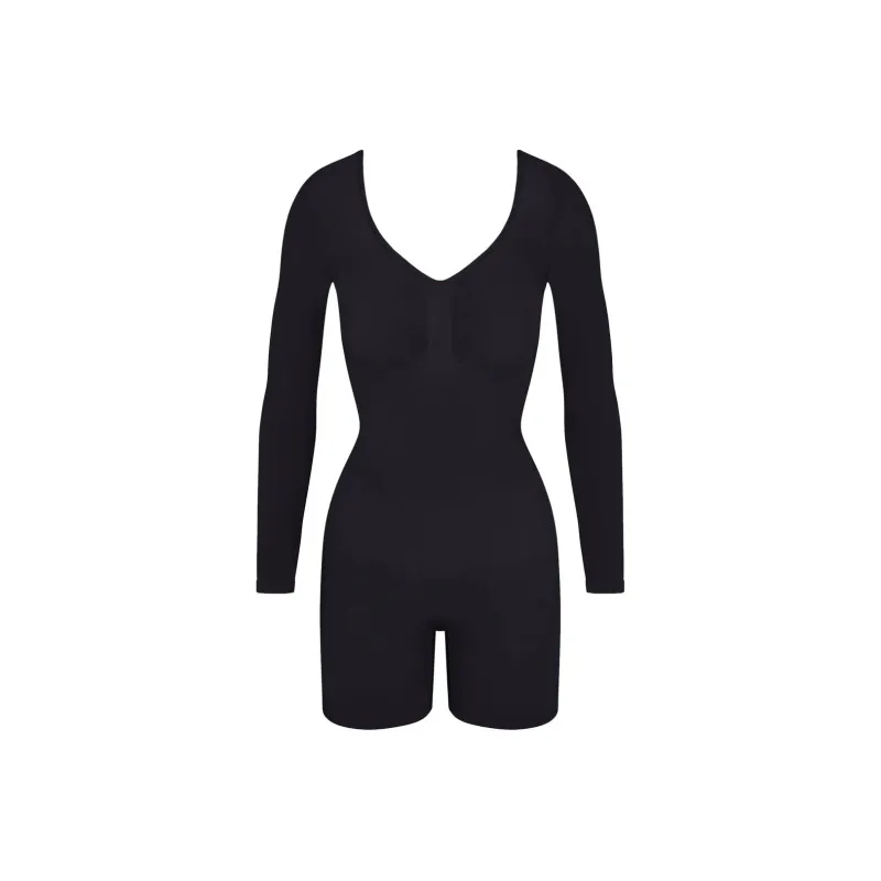 SKIMS SEAMLESS SCULPT LONG SLEEVE LOW BACK MID THIGH BODYSUIT Bodysuits Women's ONYX/Onyx-0