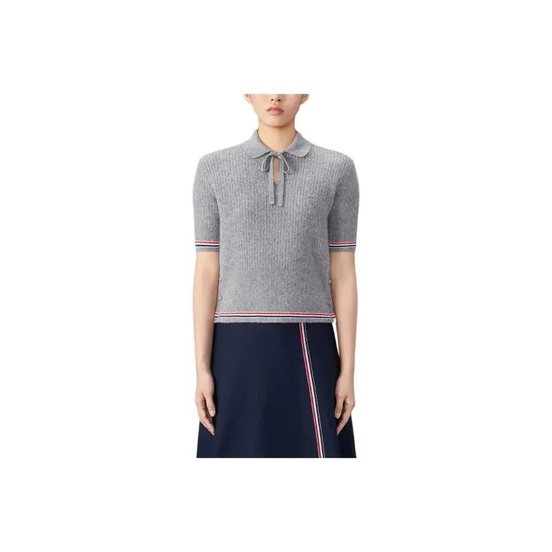THOM BROWNE Rwb Striped Knitted Polo Shirt-0
