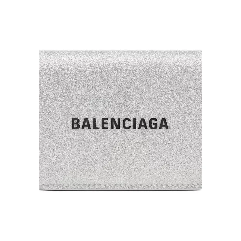 Balenciaga Cash Polyurethane Wallet Mini Women's Silver-3