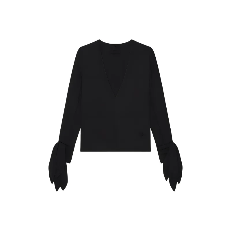 Givenchy Deep V Neck Bow Cuffs Blouse 'Black'-0