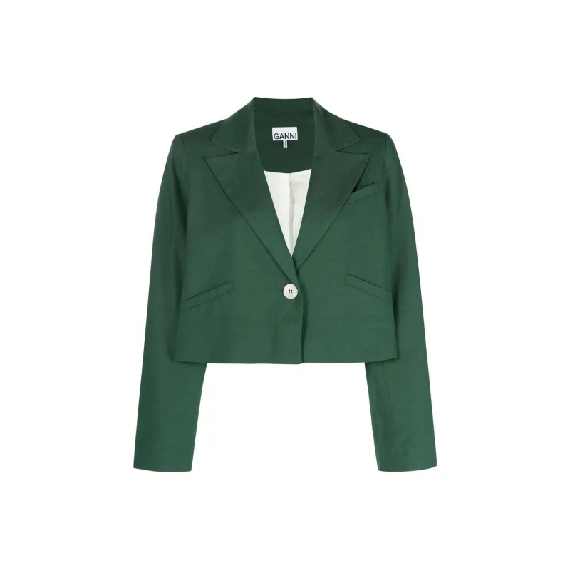 GANNI Single-breasted Cropped Blazer-0