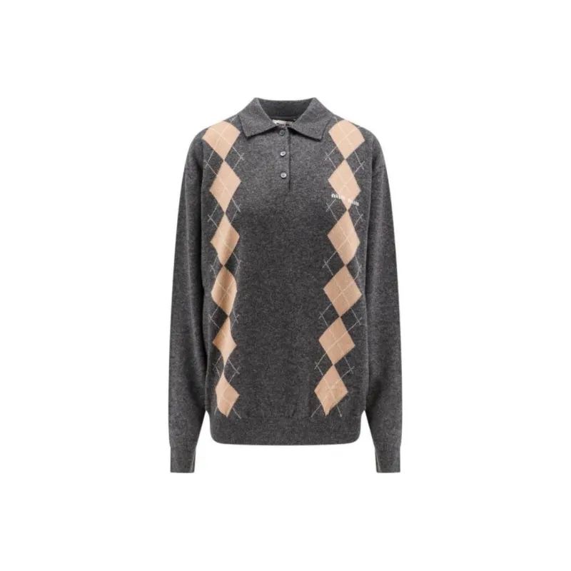 MIU MIU Long-Sleeved Knitted Polo Jumper-0