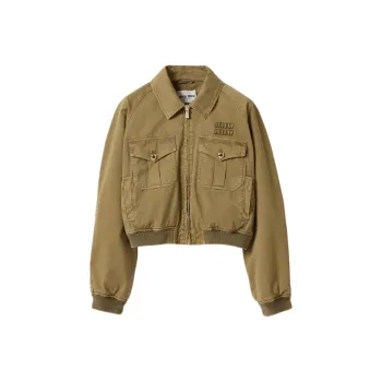 MIU MIU Garment Dyed Bomber Jacket 'Olive Green'