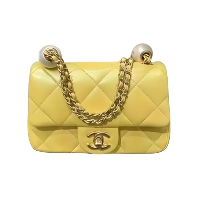 CHANEL Pearlescent Lambskin Shoulder Bag, Crossbody Bag, Wallet Trumpets Women's Yellow-0