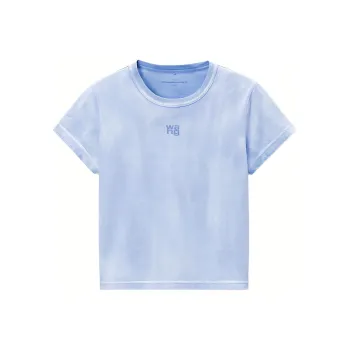 Alexander Wang Essential Jsy Shrunk W/Puff Logo & Bound Neck Tee Washed Pale Blue