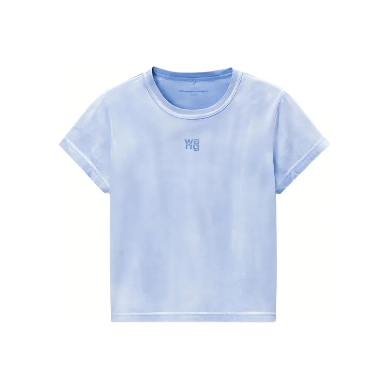 T By Alexander Wang Essential Jsy Shrunk W/Puff Logo & Bound Neck Tee Washed Pale Blue-0