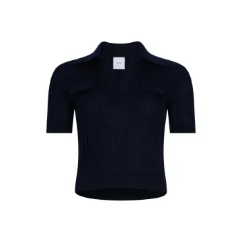 Patou Ribbed Knit Polo Top