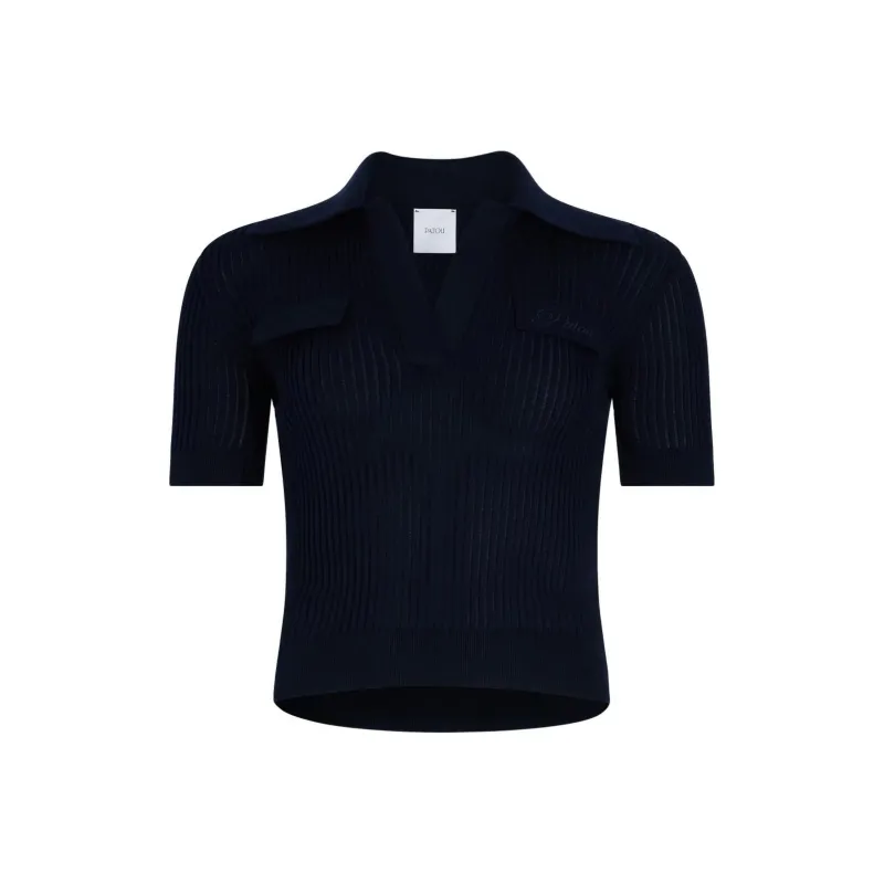 Patou Ribbed Knit Polo Top-0