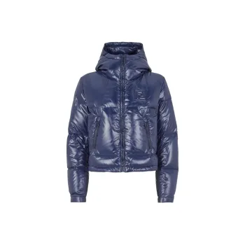 FENDI SS22 Solid Color Shiny Hooded Thickened Down Jacket Women's Blue