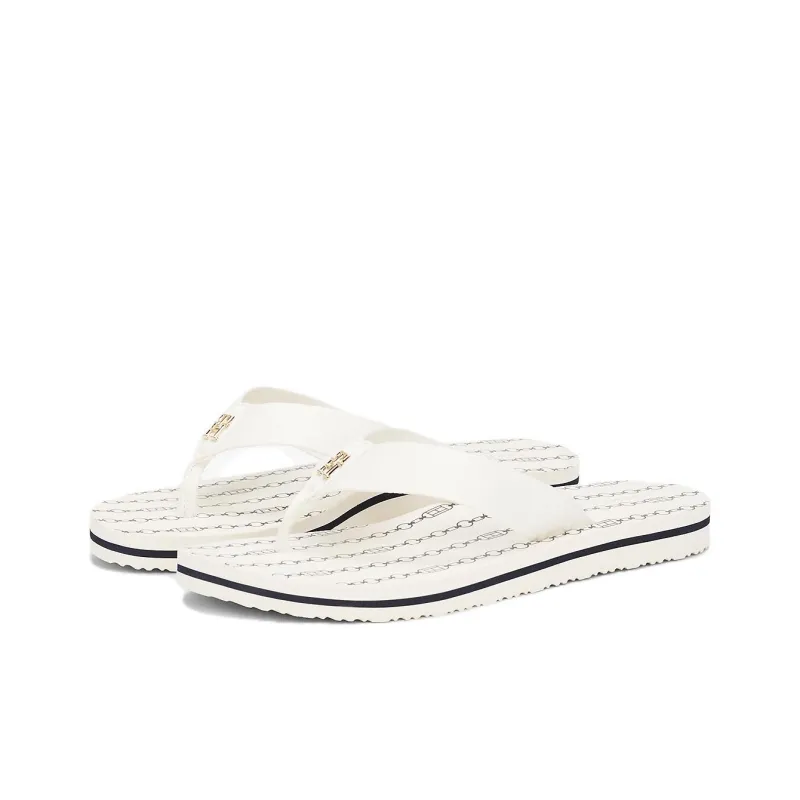 Tommy Hilfiger TH Monogram Flip Flops Women's Beige-2